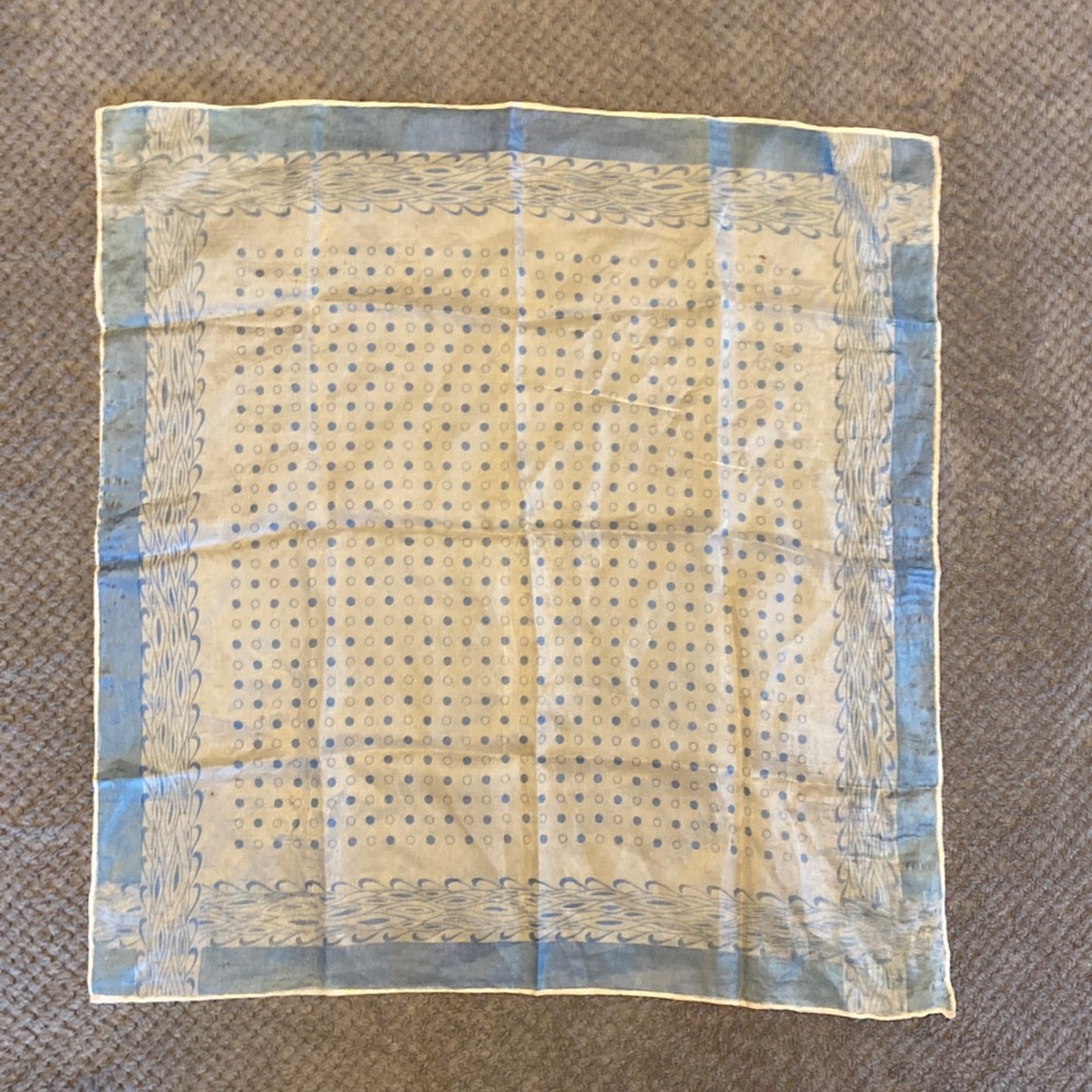 Baby blue and white vintage silk pocket square.